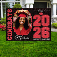 Personalized Graduation Yard Sign 2026 with Photo, Graduate Picture Sign, Class of 2026, Custom Graduation 2026 Yard Sign with Metal H-Stake