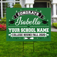 Personalized College Bound Yard Sign Class of 2026, Graduation Yard Sign Senior 2026 Sign, University Bound Grad Sign Outdoor Decoration