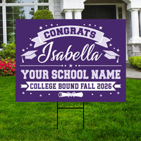 Personalized College Bound Yard Sign Class of 2026, Graduation Yard Sign Senior 2026 Sign, University Bound Grad Sign Outdoor Decoration