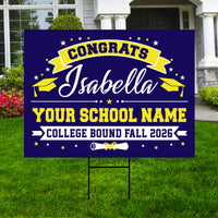 Personalized College Bound Yard Sign Class of 2026, Graduation Yard Sign Senior 2026 Sign, University Bound Grad Sign Outdoor Decoration