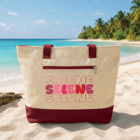 Personalized Name Tote Bag with Zipper, Custom Name Gift for Her, Aesthetic Typography Tote, Birthday Gift, Travel Beach Bag, Custom Tote