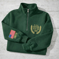 Custom USA Flag Embroidered Quarter Zip Sweatshirt, Personalized Logo Pullover, Patriotic Team Gift, Independence Day Custom Name Sweater