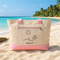 Personalized Beach Turtle Tote Bag with Zipper, Custom Name Ocean Lover Gift, Minimalist Travel Bag, Summer Vacation, Coastal Gift for Her