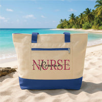 Nurse Tote Bag with Zipper, Personalized Nurse Name Bag, Custom RN Gift for Women, Healthcare Worker Gift, Work Travel Tote Bag
