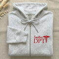 Physical Therapist Embroidered Zipper Hoodie, Custom Name DPT PT PA Zip Up Hoodie, Medical Graduation Gift for Men Women Healthcare