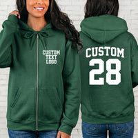 Custom Text Logo Zipper Hoodie, Personalized Team Name Number Hoodie, Custom Front Back Design Hoodie for Men Women Gift