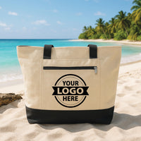 Custom Logo Tote Bag with Zipper, Personalized Business Logo Canvas Bag, Company Branding Tote, Custom Printed Bag for Small Business