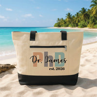 PhD Graduation Tote Bag with Zipper, Personalized Doctor Gift, Custom Name Grad Tote, PhD Est 2026 Gift, Doctor Graduation Gift Idea