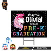Personalized Pre K Graduation Yard Sign Unicorn, Custom Name Congrats Sign, Pre K Graduate Lawn Decoration, Kids Graduation Party Decor