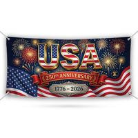USA 250 Years Banner, Patriotic 1776 2026 Banner, American Flag Fireworks Banner, Fourth of July Party Decor, USA Anniversary Sign