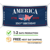 USA 250 Years Banner, Patriotic 1776 2026 Banner, American Flag Fireworks Banner, Fourth of July Party Decor, USA Anniversary Sign