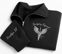 Surgery Squad Embroidered Quarter Zip Sweatshirt, Personalized Medical Team Pullover, Nurse Tech Gift, Surgical Staff Outfit