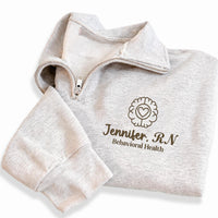 Behavioral Health Nurse Embroidered Quarter Zip Sweatshirt, Personalized RN Pullover, Mental Health Nurse Gift, Custom Name Nurse Sweater