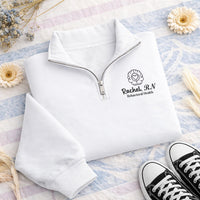 Behavioral Health Nurse Embroidered Quarter Zip Sweatshirt, Personalized RN Pullover, Mental Health Nurse Gift, Custom Name Nurse Sweater