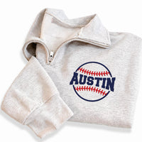 Baseball Name Embroidered Quarter Zip Sweatshirt, Personalized Baseball Pullover, Custom Player Gift, Sports Fan Quarter Zip Sweater