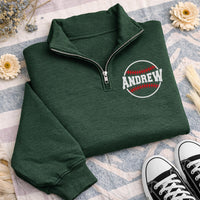 Baseball Name Embroidered Quarter Zip Sweatshirt, Personalized Baseball Pullover, Custom Player Gift, Sports Fan Quarter Zip Sweater