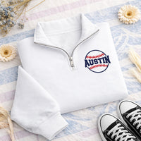 Baseball Name Embroidered Quarter Zip Sweatshirt, Personalized Baseball Pullover, Custom Player Gift, Sports Fan Quarter Zip Sweater