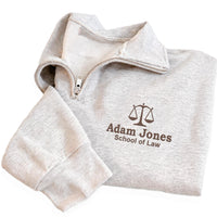 Law School Embroidered Quarter Zip Sweatshirt, Personalized Lawyer Pullover, Custom Name Law Student Gift, Legal Graduate Quarter Zip