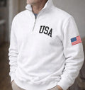 USA Embroidered Quarter Zip Sweatshirt, Patriotic American Flag Pullover, 4th of July Gift, USA Pride Apparel, Independence Day Outfit