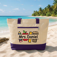 Teacher Tote Bag with Zipper, Personalized Teacher Name Bag, Custom Classroom Gift, Back to School Gift, Work Tote, Teacher Appreciation