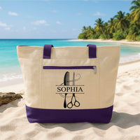 Hair Stylist Tote Bag with Zipper, Personalized Salon Name Bag, Custom Hairdresser Gift, Cosmetologist Work Tote, Beauty Travel Bag Gift