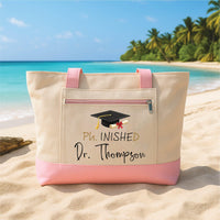 Phinished Graduation Tote Bag with Zipper, Personalized PhD Gift Canvas Bag, Custom Doctor Name Gift, Graduation Gift for Her Him