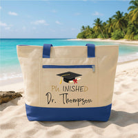 Phinished Graduation Tote Bag with Zipper, Personalized PhD Gift Canvas Bag, Custom Doctor Name Gift, Graduation Gift for Her Him