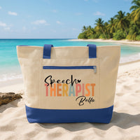 Speech Therapist Tote Bag with Zipper, Personalized SLP Name Bag, Speech Therapy Gift, Therapist Work Tote, SLP Appreciation Gift