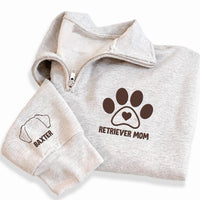 Custom Dog Breed Embroidered Quarter Zip Sweatshirt, Personalized Pet Mom Pullover, Retriever Mom Gift, Dog Lover Cozy Apparel
