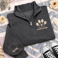 Custom Dog Breed Embroidered Quarter Zip Sweatshirt, Personalized Pet Mom Pullover, Retriever Mom Gift, Dog Lover Cozy Apparel