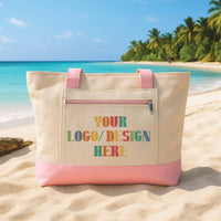 Custom Logo Tote Bag with Zipper, Personalized Business Tote, Custom Print Photo Text Bag, Work Travel Bag, Corporate Gift, Branding Bag