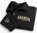 Grandpa Embroidered Quarter Zip Sweatshirt, Personalized Grandpa EST Pullover, Custom Name Sleeve Gift for Grandpa Fathers Day