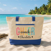Cheer Coach Tote Bag Personalized Name Zipper Tote, Custom Cheerleading Coach Gift, Thank You Coach Gift, Appreciation Gift for Her