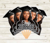 Custom Face Fans With Wooden Handle, Graduation Head, Grad Face Fans, Class of 2026 Head Fans, Graduation Faces on a Stick