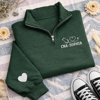 CNA Nurse Embroidered Quarter Zip Sweatshirt, Personalized Name Pullover, Certified Nursing Assistant Gift, Healthcare Worker Apparel