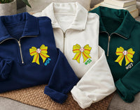 Softball Bow Embroidered Quarter Zip Sweatshirt, Custom Number Pullover, Sports Fan Gift, Team Spirit Apparel, Player Mom Outfit