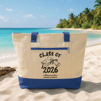 Graduation Tote Bag with Zipper, Personalized Class of 2026 Tote, Custom Name College Gift, Graduate Gift Bag, School Keepsake Travel Bag