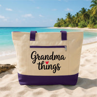 Grandma Tote Bag with Zipper, Grandma Things Bag, Gift for Grandma, Cute Nana Gift, Everyday Beach Travel Tote for Grandmother