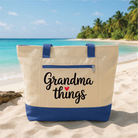 Grandma Tote Bag with Zipper, Grandma Things Bag, Gift for Grandma, Cute Nana Gift, Everyday Beach Travel Tote for Grandmother