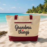 Grandma Tote Bag with Zipper, Grandma Things Bag, Gift for Grandma, Cute Nana Gift, Everyday Beach Travel Tote for Grandmother