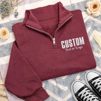 Custom Embroidered Quarter Zip Sweatshirt, Personalized Text or Logo Pullover, Business Team Hoodie Gift, Custom Apparel Wear