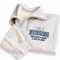 Custom Nursing Embroidered Quarter Zip Sweatshirt, Class of 2026 Nursing Student Gift, Personalized University Name College Grad Gift