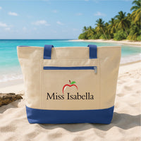 Personalized Teacher Tote Bag Zipper Tote, Custom Teacher Name Gift, Back to School Gift, Teacher Appreciation Gift, Apple Teacher Bag