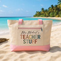 Personalized Teacher Stuff Tote Bag Zipper Tote, Custom Teacher Name Bag, Back to School Gift, Teacher Appreciation Gift, Teacher Tote