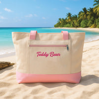 Personalized Embroidered Zipper Tote Bag Custom Name Tote Bag, Funny Saying Tote Bag, Bridesmaid Gift, Beach Bag Gift for Her