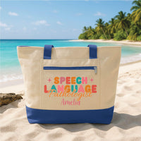 Personalized Speech Language Pathologist Tote Bag with Zipper, Custom SLP Name Canvas Bag, Therapist Gift, SLP Work Essentials Tote