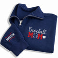Baseball Mom Embroidered Quarter Zip Sweatshirt, Personalized Team Mom Pullover, Custom Name Sleeve, Game Day Mom Gift Apparel