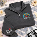 Maestra Embroidered Quarter Zip Sweatshirt, Personalized Spanish Teacher Pullover, Custom Name Sleeve, Teacher Appreciation Gift