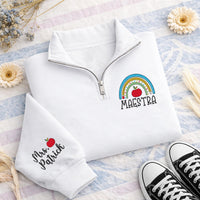 Maestra Embroidered Quarter Zip Sweatshirt, Personalized Spanish Teacher Pullover, Custom Name Sleeve, Teacher Appreciation Gift