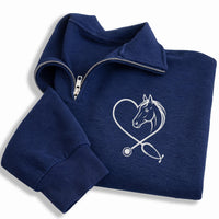 Horse Vet Tech Embroidered Quarter Zip Sweatshirt, Equestrian Veterinary Pullover, Animal Lover Gift, Equine Vet Apparel Gift